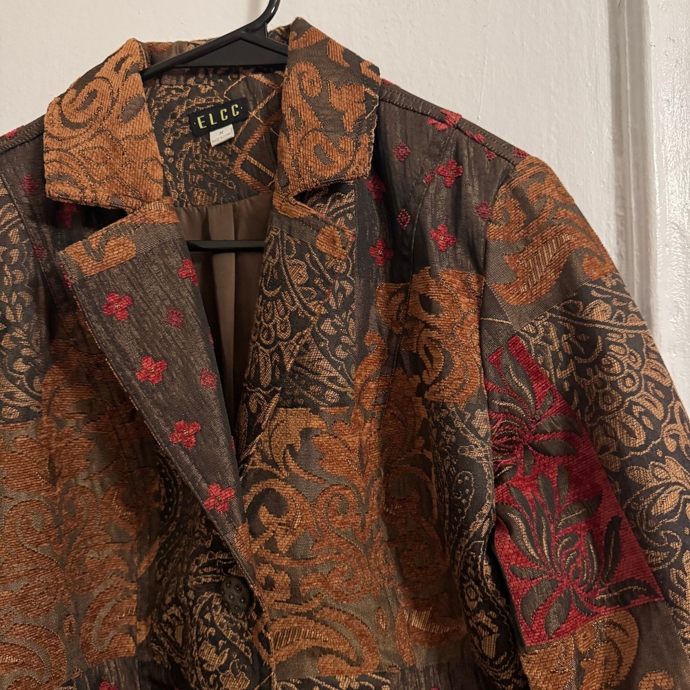 Vtg Patchwork Tapestry Brocade Blazer Paisley Bro… - image 5